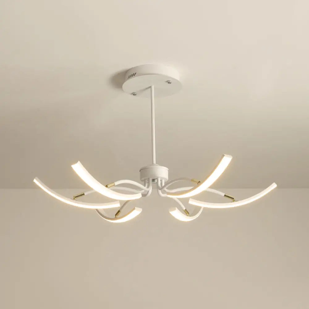 Minimalistic White Floral Chandelier Led Ceiling Light For Living Room 6 / Remote Control Stepless