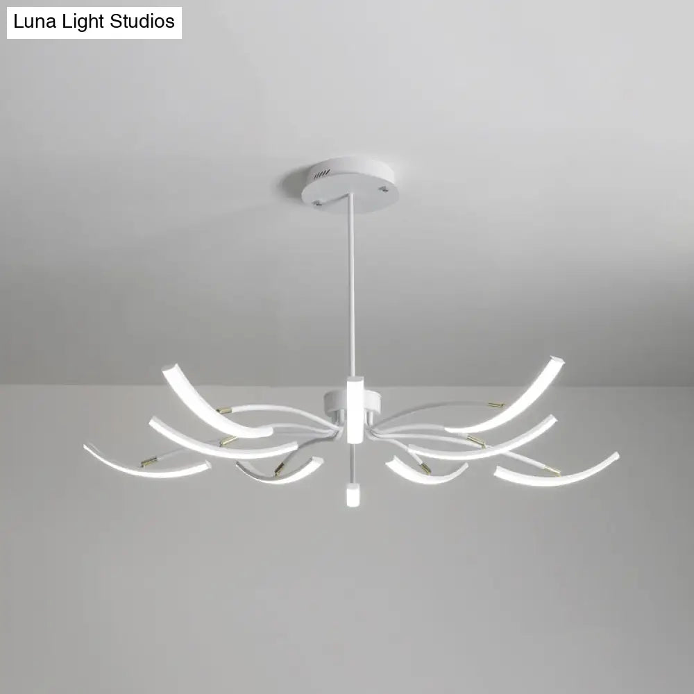 White Minimalistic Floral Chandelier Ceiling Lamp With Metal Led Suspension For Living Room 10 /