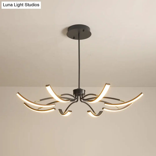 White Minimalistic Floral Chandelier Ceiling Lamp With Metal Led Suspension For Living Room 8 / Warm
