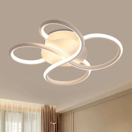 Minimalistic White Flower - Like Flush Mount Lamp - Metallic Led Ceiling Light Fixture For Bedroom