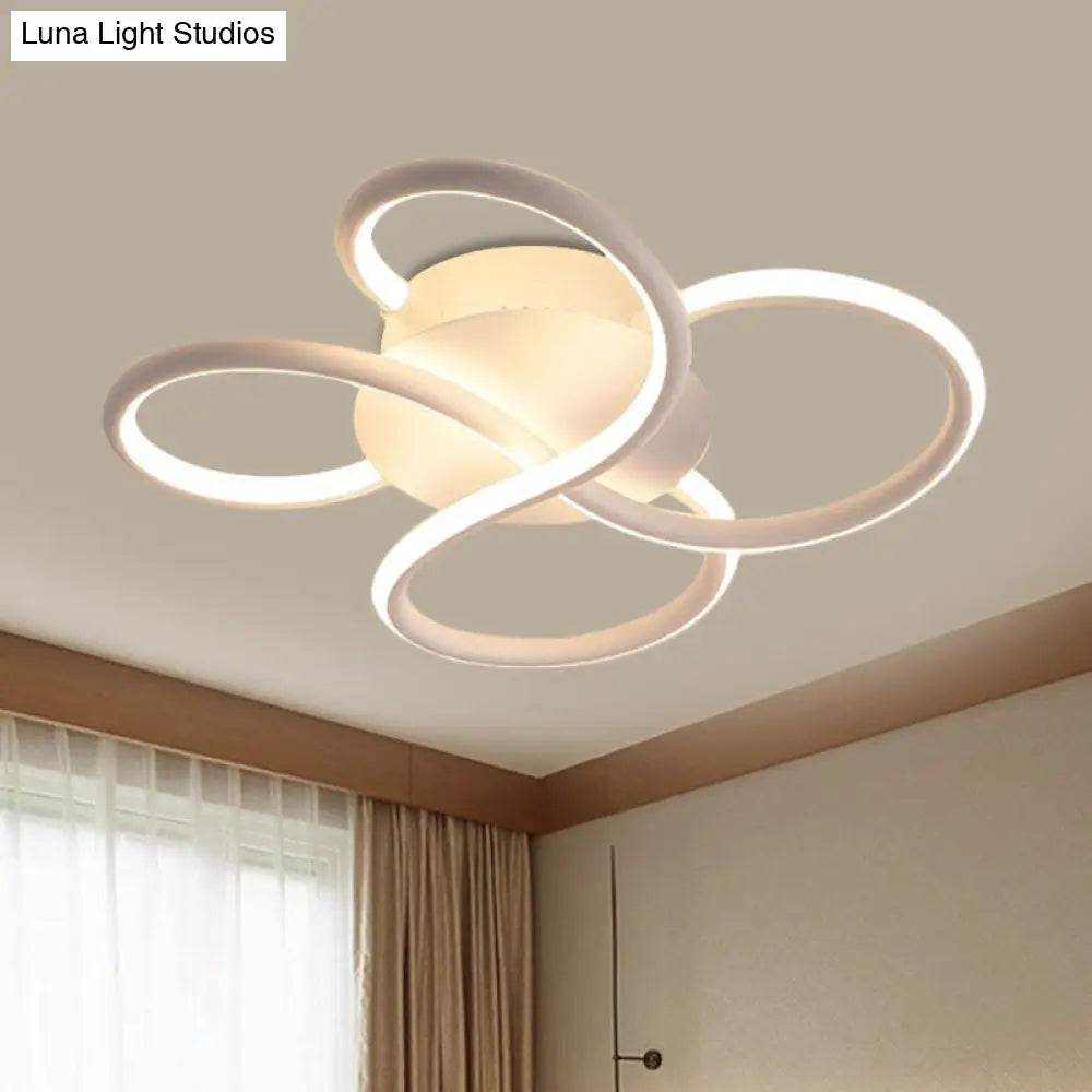 Minimalistic White Flower-Like Flush Mount Lamp - Metallic Led Ceiling Light Fixture For Bedroom