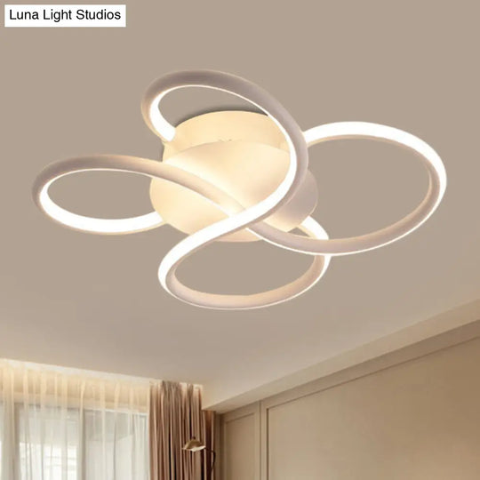 Minimalistic White Flower-Like Flush Mount Lamp - Metallic Led Ceiling Light Fixture For Bedroom