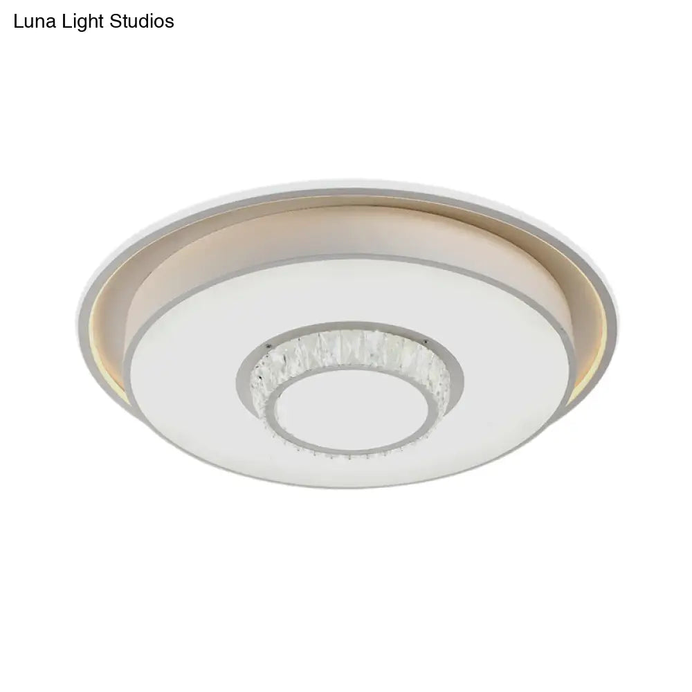Minimalistic White Led Ceiling Lamp With Crystal Pattern For Bedroom - Dome Acrylic Flushmount