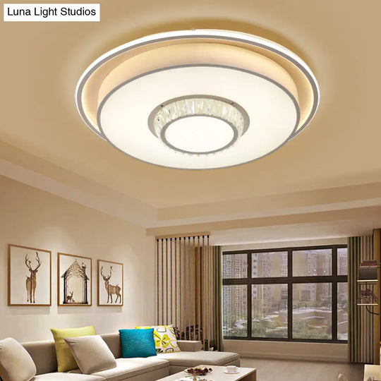 Minimalistic White Led Ceiling Lamp With Crystal Pattern For Bedroom - Dome Acrylic Flushmount /