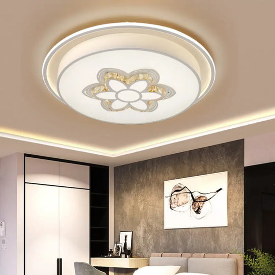Minimalistic White Led Ceiling Lamp With Crystal Pattern For Bedroom - Dome Acrylic Flushmount /