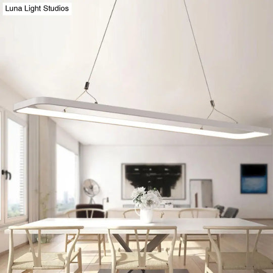 Minimalistic White Led Pendant Light For Dining Room With Acrylic Shade - Rectangle Shape Warm/White