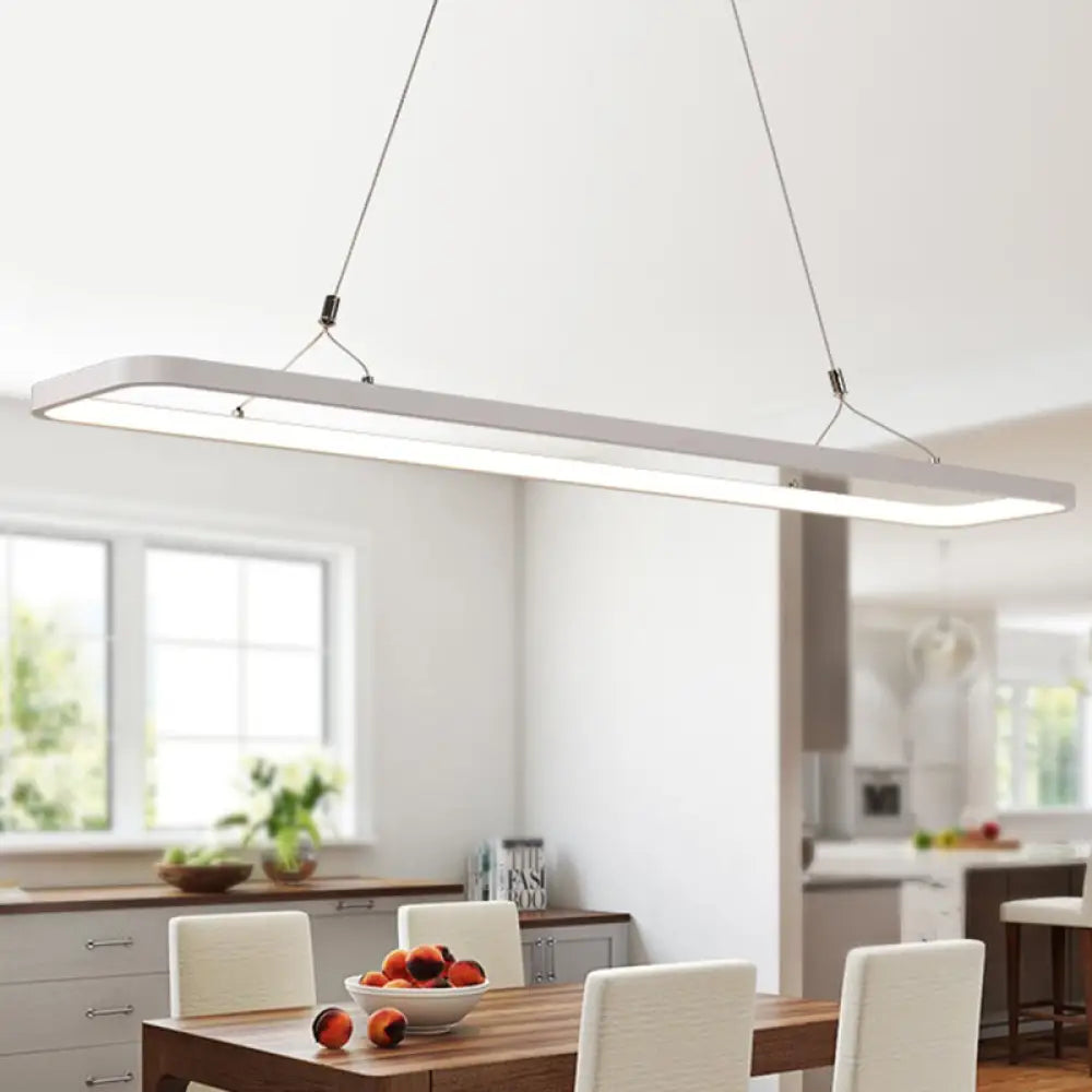 Minimalistic White Led Pendant Light For Dining Room With Acrylic Shade - Rectangle Shape Warm/White