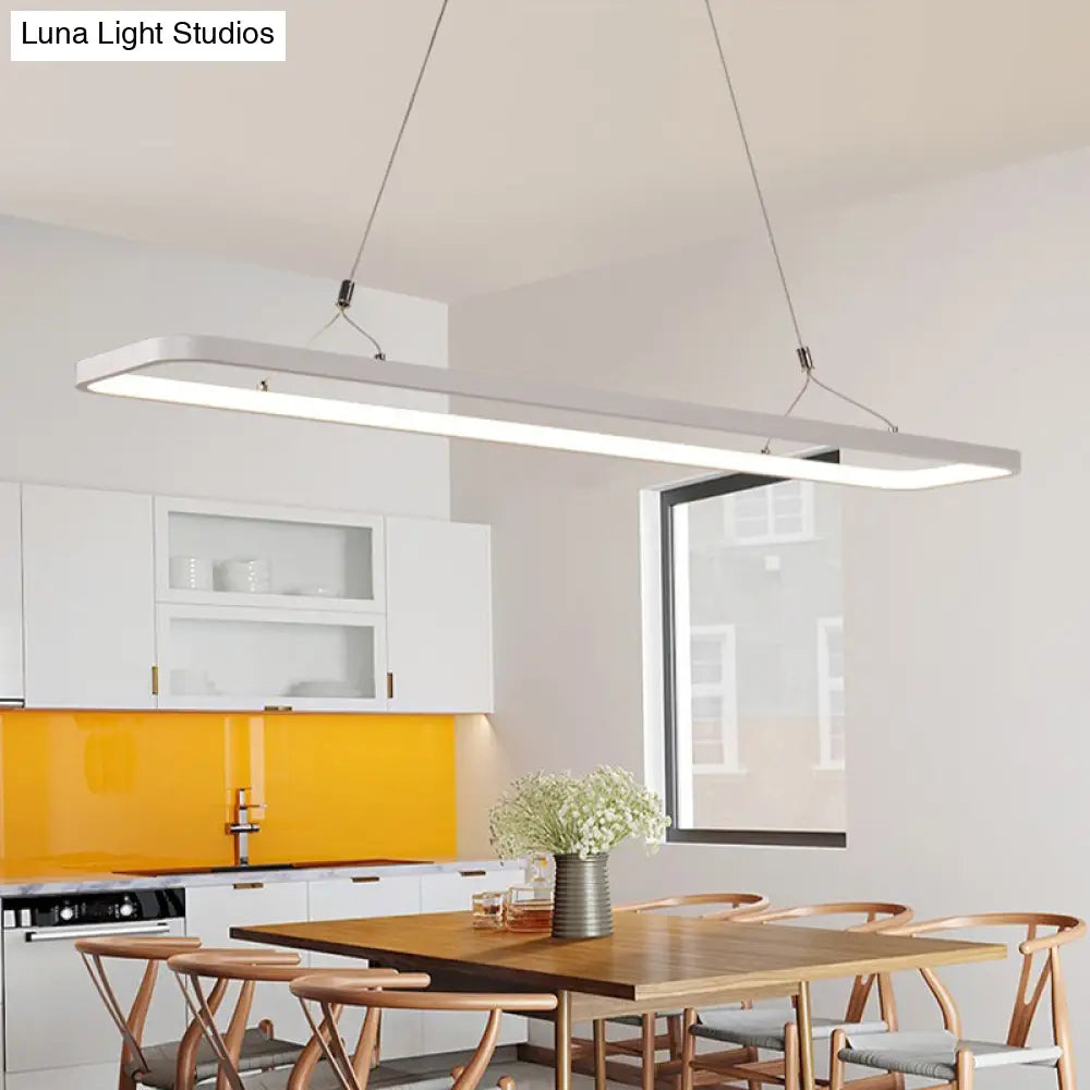 Minimalistic White Led Pendant Light For Dining Room With Acrylic Shade - Rectangle Shape Warm/White