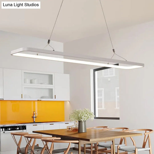 Minimalistic White Led Pendant Light For Dining Room With Acrylic Shade - Rectangle Shape Warm/White