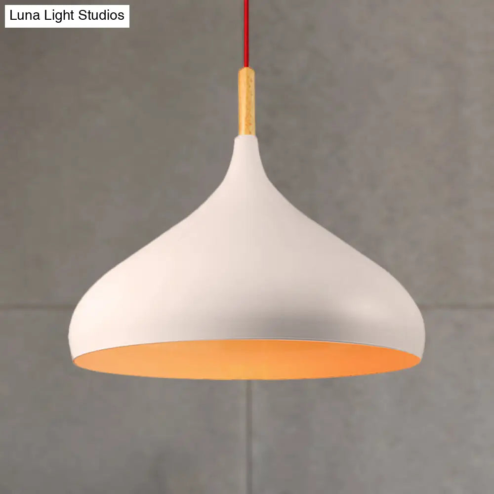 Simple Metallic 1-Light White Onion Shade Pendant - Perfect For Living Rooms