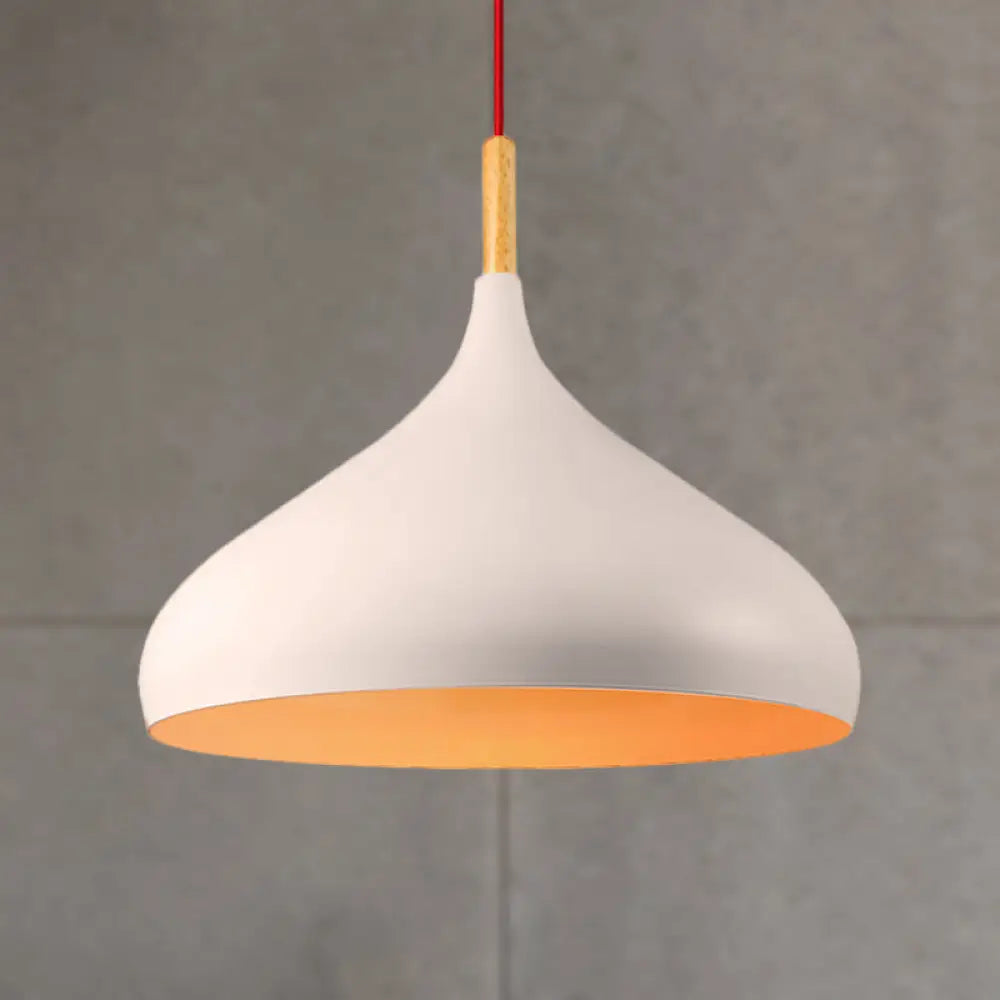 Minimalistic White Onion Shade Pendant Lamp - Stylish Metallic 1-Light Fixture For Living Room