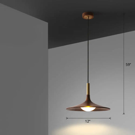 Minimalistic Wooden Trumpet Pendant Lamp With Led Suspension For Tea Room Brown / 12’