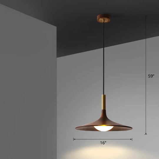 Minimalistic Wooden Trumpet Pendant Lamp With Led Suspension For Tea Room Brown / 16’