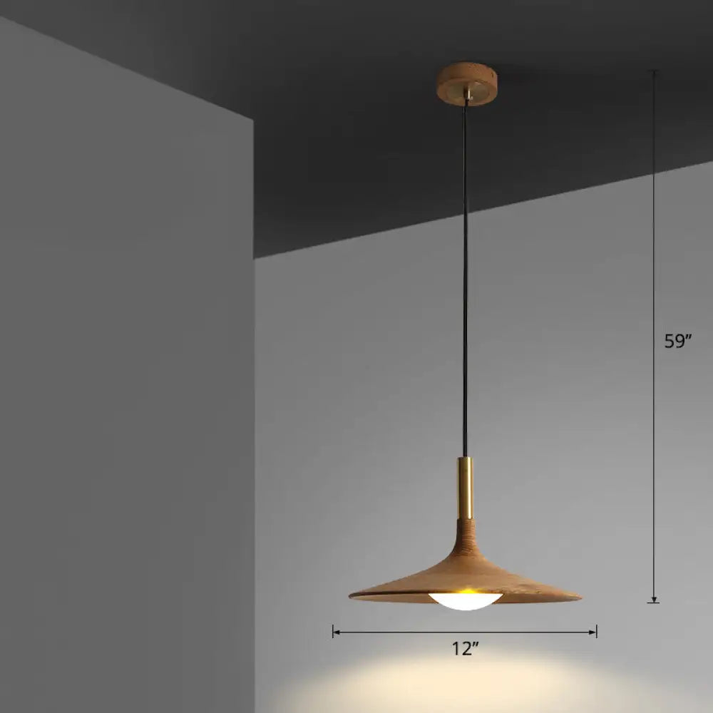 Minimalistic Wooden Trumpet Pendant Lamp With Led Suspension For Tea Room Wood / 12’