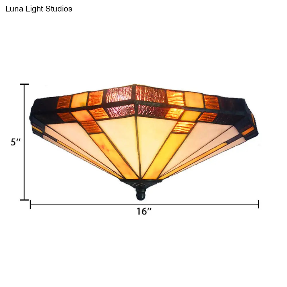 Mission Stained Glass Flush Mount Ceiling Light For Bedroom - 3-Light Fixture