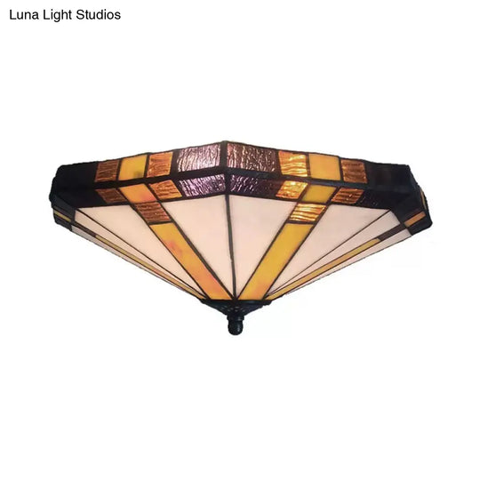 Mission Stained Glass Flush Mount Ceiling Light For Bedroom - 3-Light Fixture