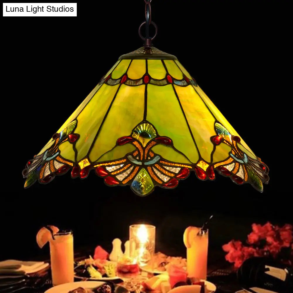 Mission Green Hand-Rolled Art Glass 2-Light Chandelier Pendant Lamp