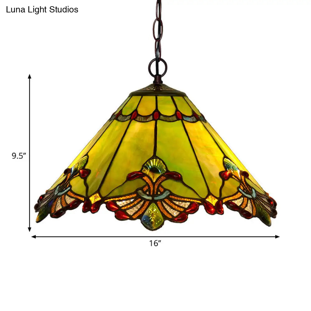 Mission Green Hand-Rolled Art Glass 2-Light Chandelier Pendant Lamp