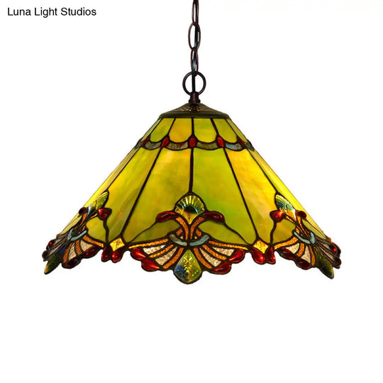 Mission Green Hand-Rolled Art Glass 2-Light Chandelier Pendant Lamp