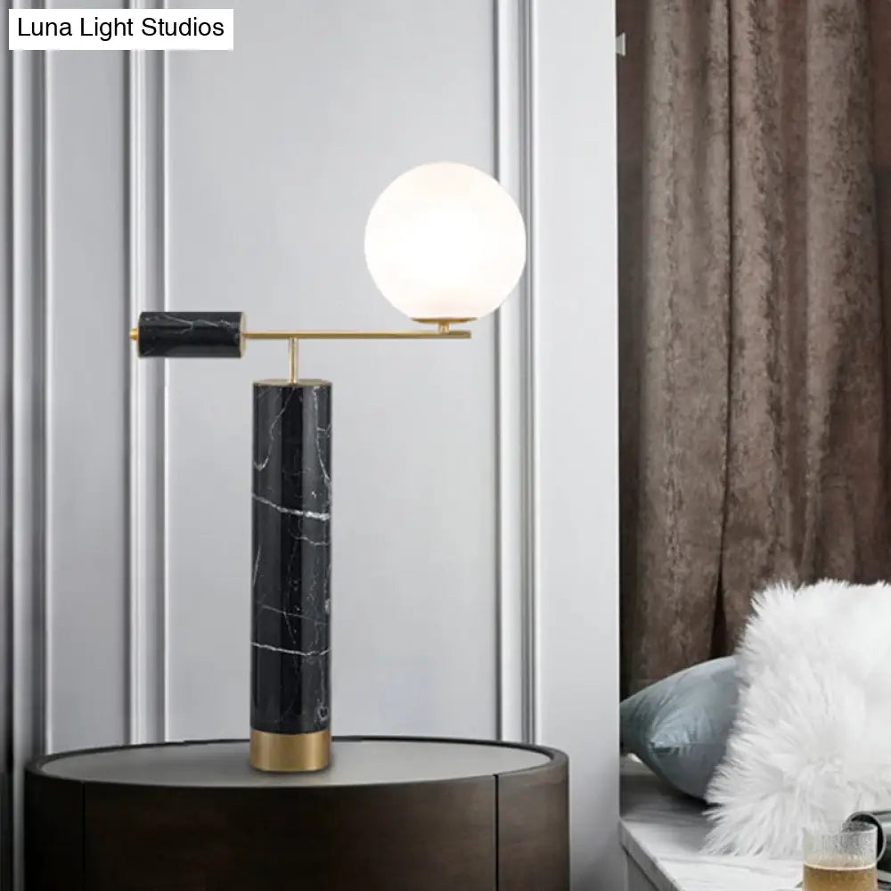 Mizar - Opaline Glass Table Lamp Black Nightstand Light