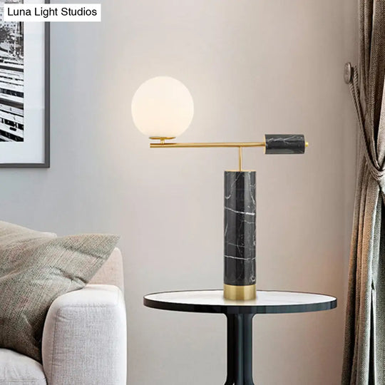 Stylish Mini Opaline Glass Table Lamp Designer 1-Light Nightstand Light With Marble Column In Black