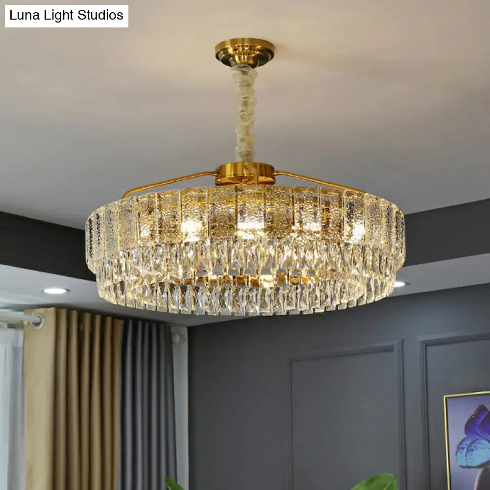 Modalight Circular Chandelier: Elegant Light Tan K9 Crystal Lamp For Bedroom