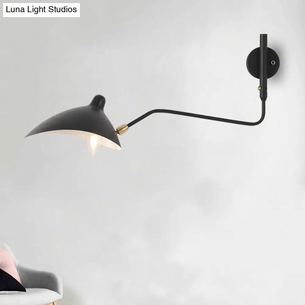 Modern 1/2-Light Wall Sconce With Curved Arm & Metallic Shade - Black/White Mounted Lamp For Living