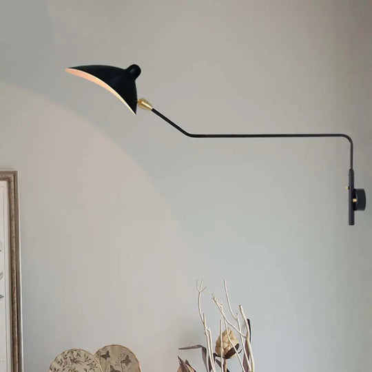 Modern 1/2-Light Wall Sconce With Curved Arm & Metallic Shade - Black/White Mounted Lamp For Living