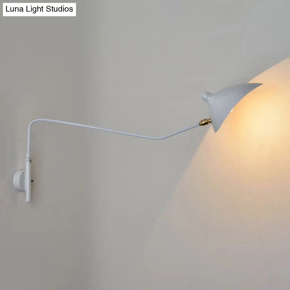 Modern 1/2-Light Wall Sconce With Curved Arm & Metallic Shade - Black/White Mounted Lamp For Living