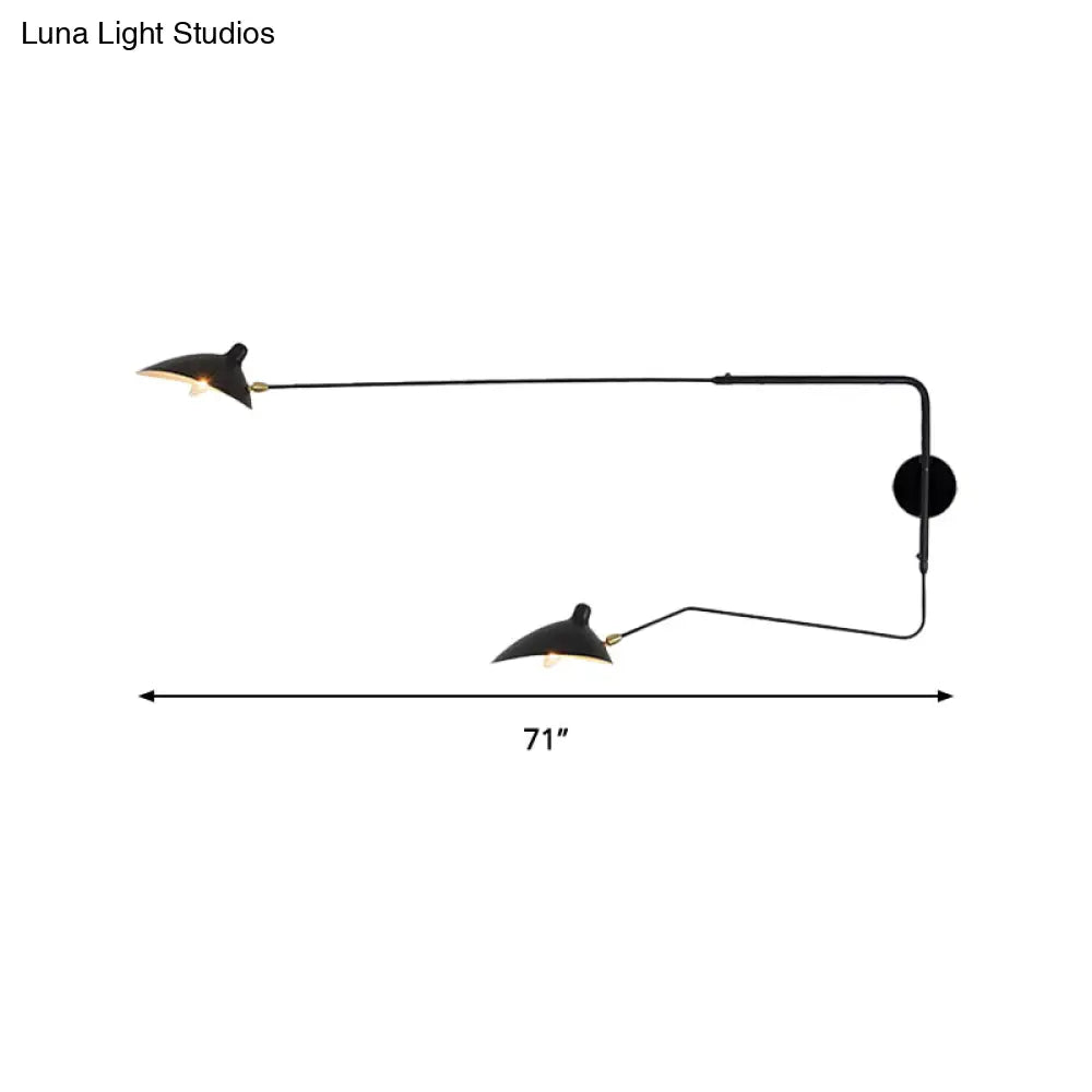 Modern 1/2-Light Wall Sconce With Curved Arm & Metallic Shade - Black/White Mounted Lamp For Living