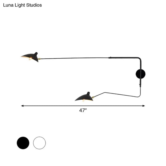 Modern 1/2-Light Wall Sconce With Curved Arm & Metallic Shade - Black/White Mounted Lamp For Living