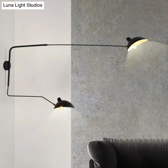 Modern 1/2-Light Wall Sconce With Curved Arm & Metallic Shade - Black/White Mounted Lamp For Living