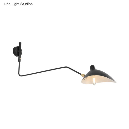 Modern 1/2-Light Wall Sconce With Curved Arm & Metallic Shade - Black/White Mounted Lamp For Living