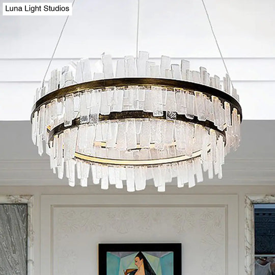 Modern 1/2 Lights Living Room Crystal Chandelier With Gold Led Suspension Pendant