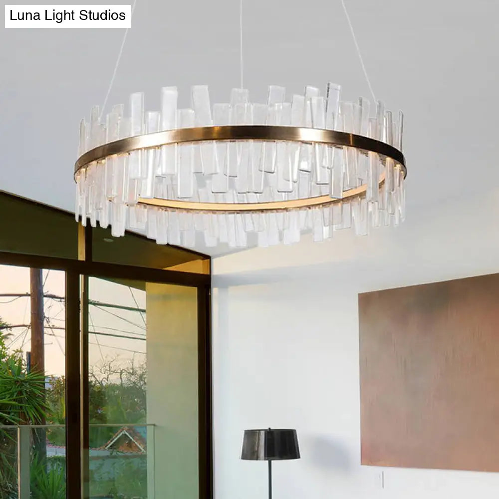 Modern 1/2 Lights Living Room Crystal Chandelier With Gold Led Suspension Pendant