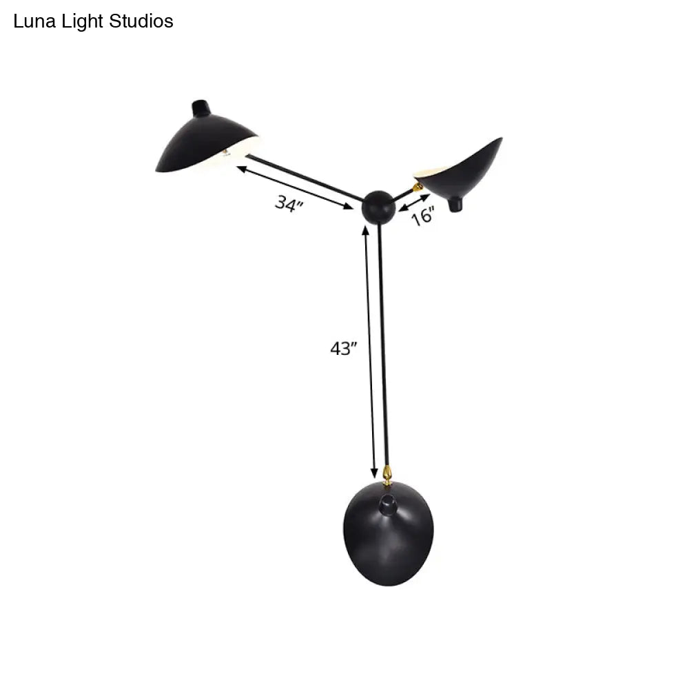 Modern 1/3-Light Duckbill Wall Sconce With Black Metallic Shade Adjustable Living Room Lamp