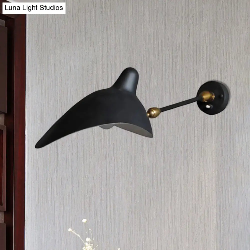 Modern 1/3-Light Duckbill Wall Sconce With Black Metallic Shade Adjustable Living Room Lamp