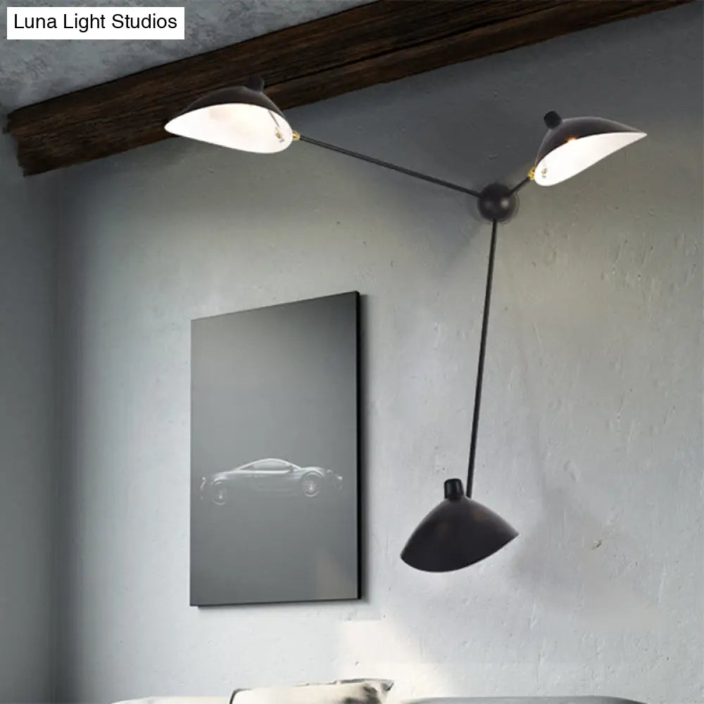 Modern 1/3-Light Duckbill Wall Sconce With Black Metallic Shade Adjustable Living Room Lamp