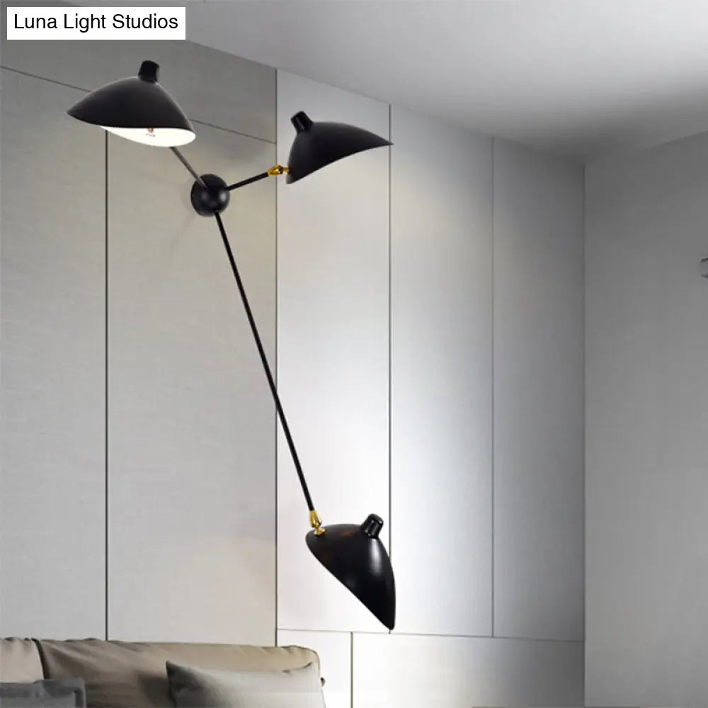 Modern 1/3-Light Duckbill Wall Sconce With Black Metallic Shade Adjustable Living Room Lamp