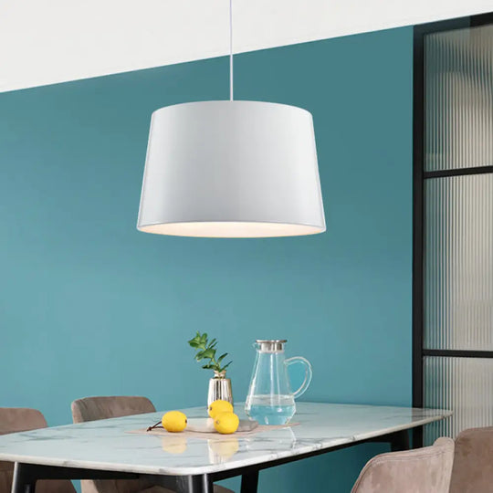 Modern 1-Bulb Black/White Drum Pendant Light With Metal Shade Hanging Ceiling Lighting White