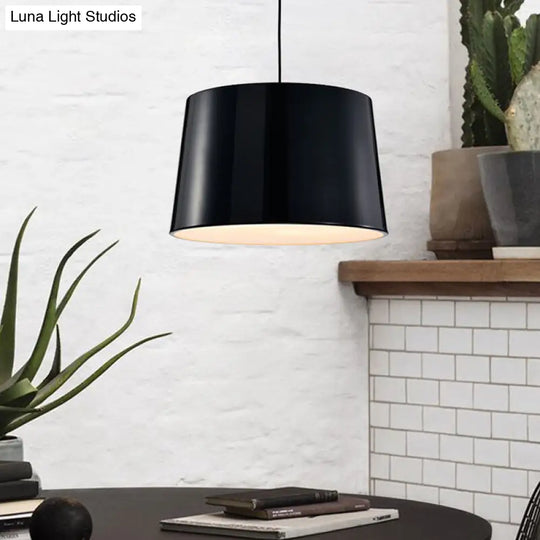 Modern Black/White Drum Pendant Light With Metal Shade - 1 Bulb Hanging Ceiling Fixture Black