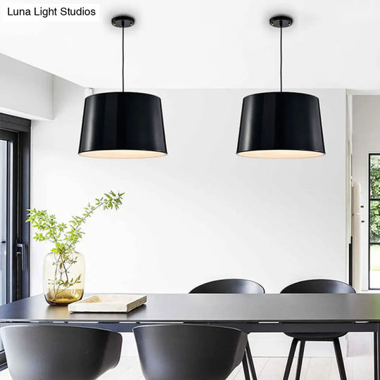 Modern Black/White Drum Pendant Light With Metal Shade - 1 Bulb Hanging Ceiling Fixture