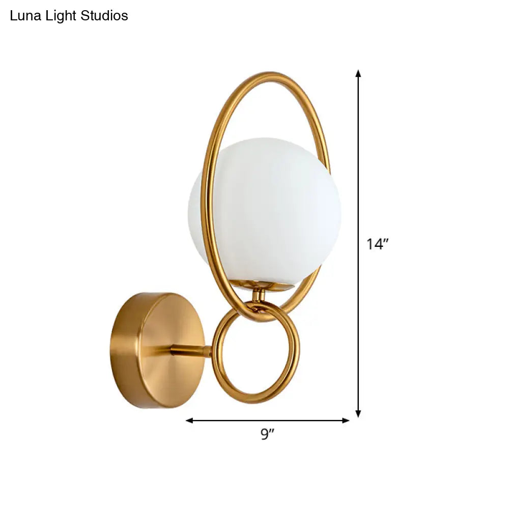 Modern 1-Bulb Brass Finish Wall Lamp With Opal Glass Shade