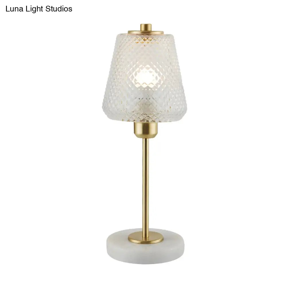 Modern 1-Bulb Gold Table Lamp With Clear Prismatic Glass Shade - 5.5/12 Wide