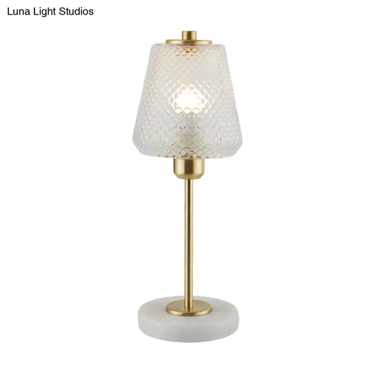 Modern 1-Bulb Gold Table Lamp With Clear Prismatic Glass Shade - 5.5/12 Wide