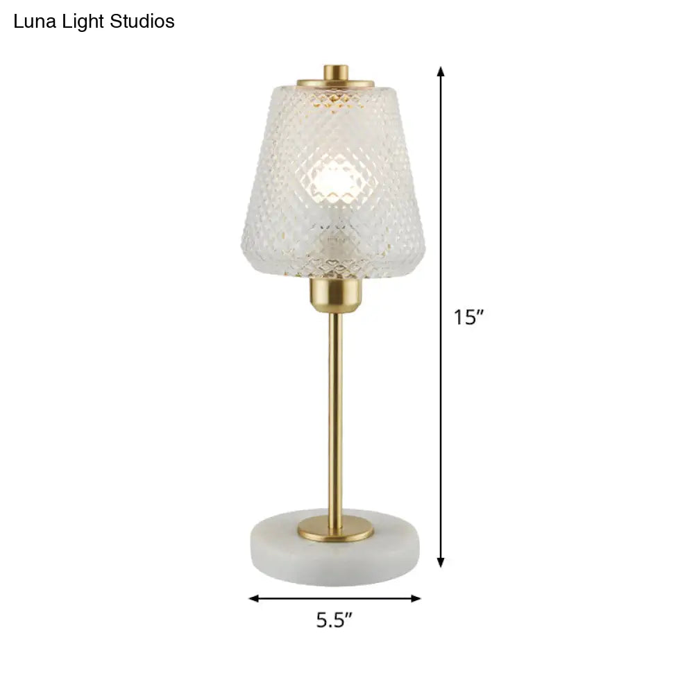 Modern 1-Bulb Gold Table Lamp With Clear Prismatic Glass Shade - 5.5/12 Wide