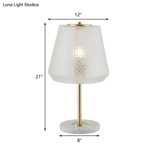 Modern 1-Bulb Gold Table Lamp With Clear Prismatic Glass Shade - 5.5/12 Wide