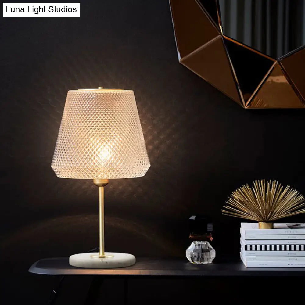 Modern 1-Bulb Gold Table Lamp With Clear Prismatic Glass Shade - 5.5/12 Wide