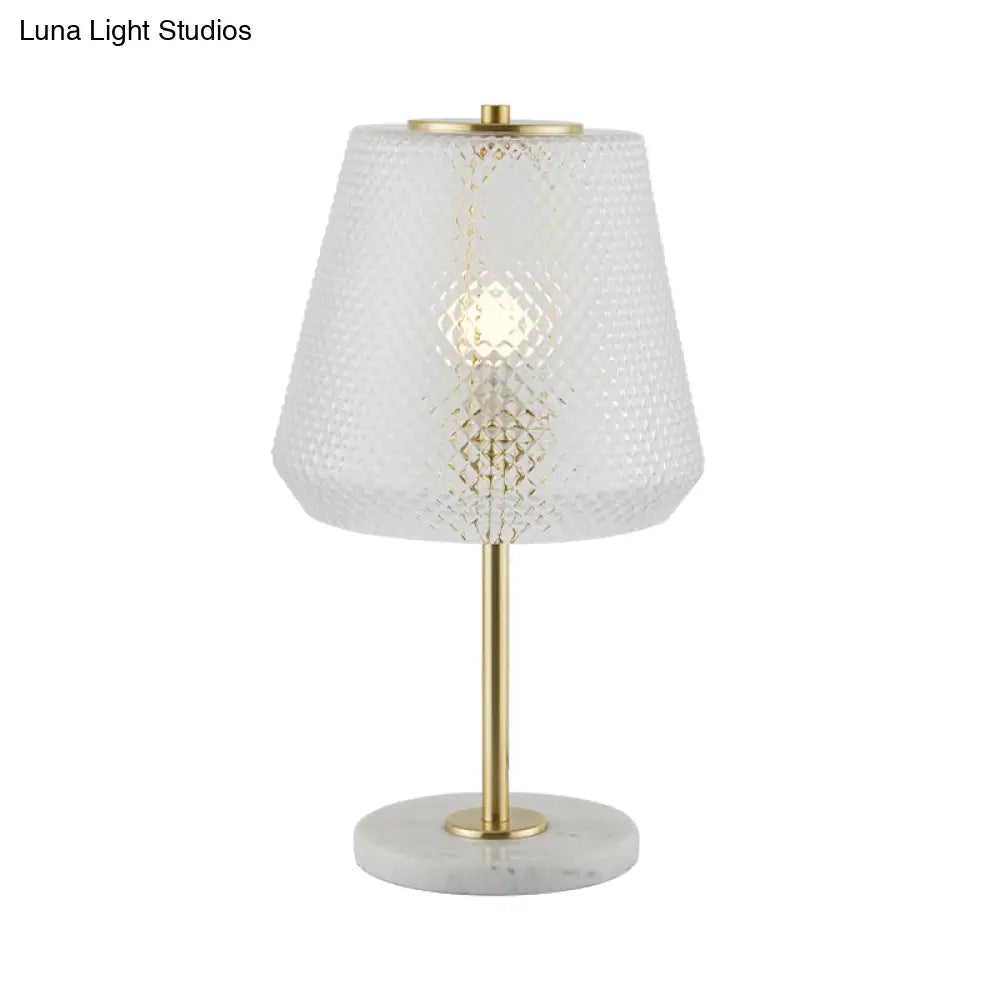 Modern 1-Bulb Gold Table Lamp With Clear Prismatic Glass Shade - 5.5/12 Wide