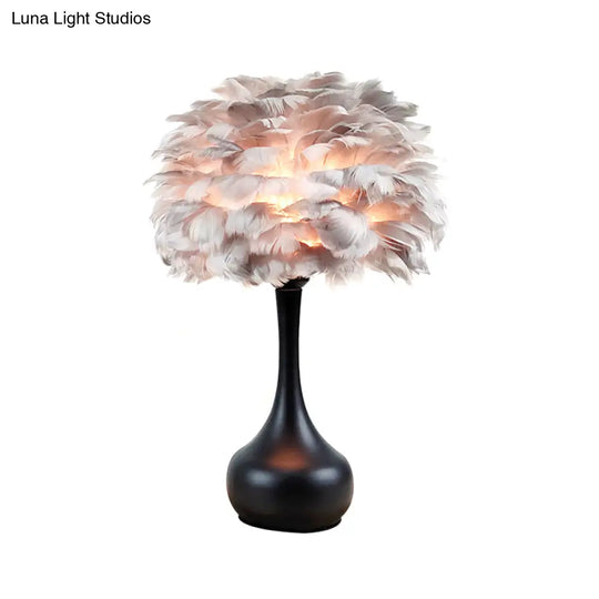 Modern 1-Bulb Goose Feather Night Light Table Lamp - Teardrop Base Natural Grey/White/Pink